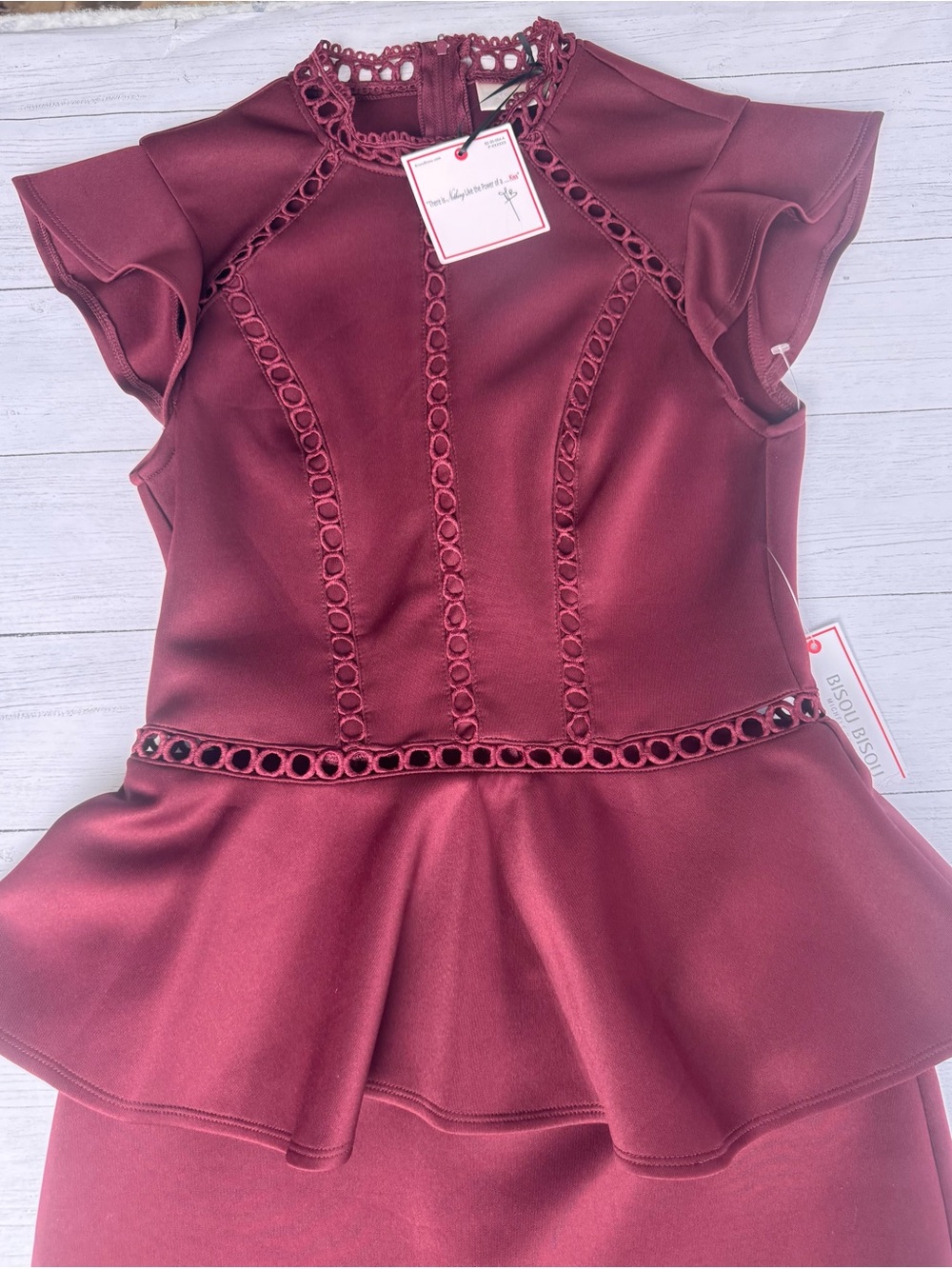 Bisou Bisou Michele Bohbot Burgundy Peplum Sheath Dress NWT Size 4 Cocktail - Picture 4 of 17